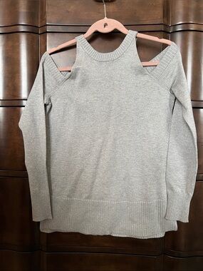 Aqua Gray Off-the-Shoulder Knit Sweater